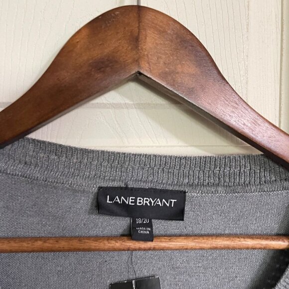 Lane Bryant Womens NWT Gray Ruffle Trim Faux Wrap Round Neck Sweater 18/20 - Picture 2 of 8